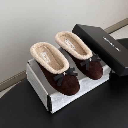 CHANEL 26S MULES IN DARK BROWN SUEDE AND SHEARLING