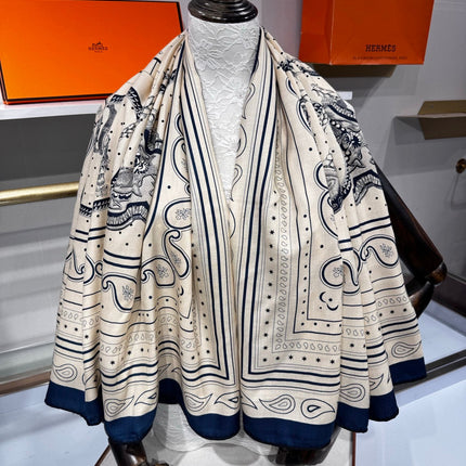 HERMES 26S SCARF 140 IN SILK AND CASHMERE 495969