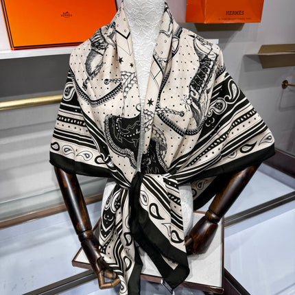 HERMES 26S SCARF 140 IN SILK AND CASHMERE 495972
