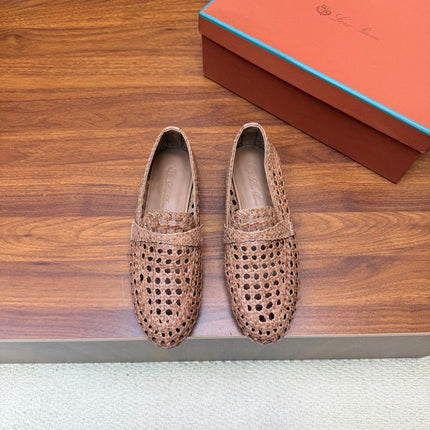 LP 26S PENNY LOAFERS IN BROWN CALFSKIN WITH BASKETWEAVE DESIGN