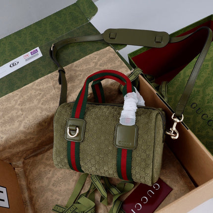 GUCCI 26S MINI BAULETTO BAG 20 IN GREEN SUEDE