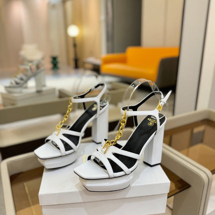 BALMAIN 26S HEELED SANDALS 105 MM IN WHITE LAMBSKIN