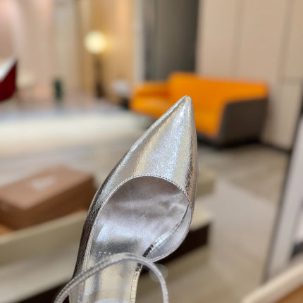 CHRISTIAN LOUBOUTIN 26S JENLOVE HEEL SLINGBACKS 105 MM IN SILVER CALFSKIN