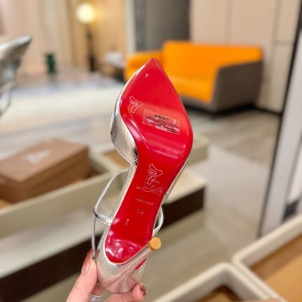 CHRISTIAN LOUBOUTIN 26S JENLOVE HEEL SLINGBACKS 105 MM IN SILVER CALFSKIN