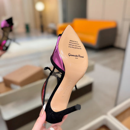 GIANVITO ROSSI 26S HEELS 105 MM IN BLACK SUEDE AND METALLIC PINK CALFSKIN