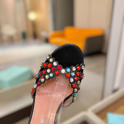 AQUAZZURA 26S STRAPPY HIGH HEELS 105 MM IN BLACK LAMBSKIN