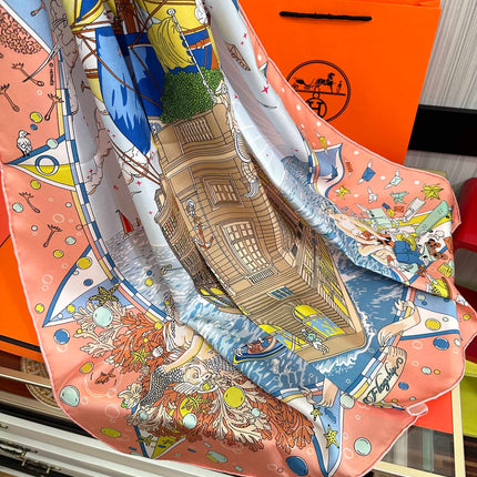 HERMES 26S PRINTED SQUARE SCARF 90 IN SILK 312024