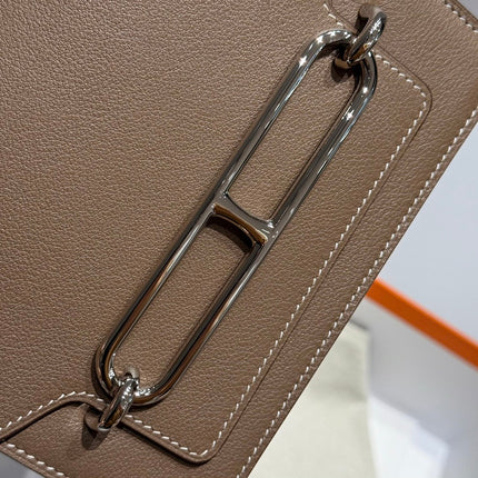 HM ROULIS 18 MINI BAG IN DARK BROWN CALFSKIN SILVER-TONE HARDWARE