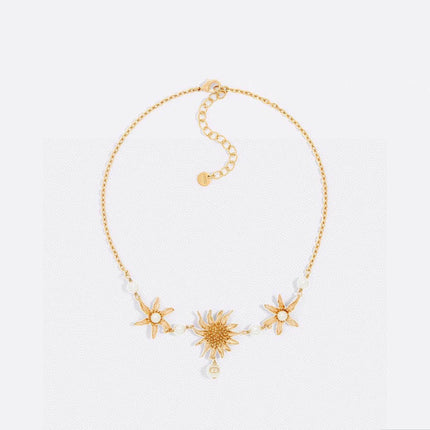 CD 26S PEARL FLORAL SUNBURST STATEMENT NECKLACE IN GOLD TONE METAL 629849