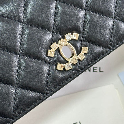 FLAP BAG 18 WITH HANDLE IN BLACK CALFSKIN GOLD HARDWARE