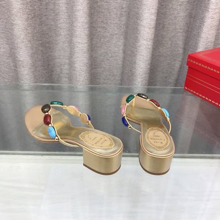 RENE CAOVILLA 26S THONG SANDALS 45 MM IN LIGHT GOLD LAMBSKIN