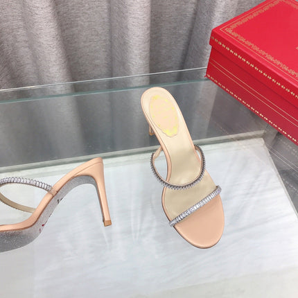RENE CAOVILLA 26S HIGH-HEELED SANDALS 85 MM IN BEIGE LAMBSKIN