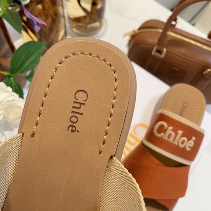 WOODY WEDGE SANDALS IN BRONZE BROWN CANVAS WITH CIDER BROWN RUBBER SOLE