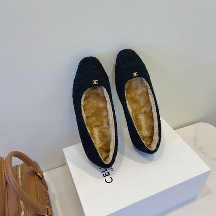 CELINE 26S FLAT SHOES IN BLACK WOOL