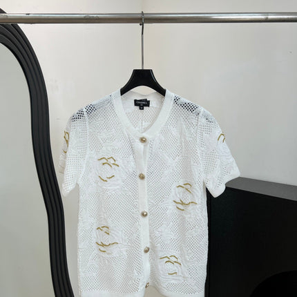 CHANEL 26S BUTTON-UP SHORT-SLEEVE KNIT TOP STYLE 1159