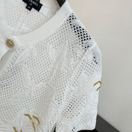 CHANEL 26S BUTTON-UP SHORT-SLEEVE KNIT TOP STYLE 1159