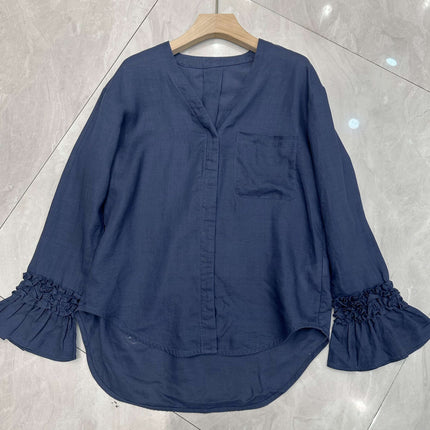 MAXMARA 26S V-NECK LONG-SLEEVE BLOUSE 356