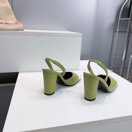 CHANEL 26S SLINGBACK 95 MM IN GREEN LAMBSKIN WITH WHITE CAP TOE
