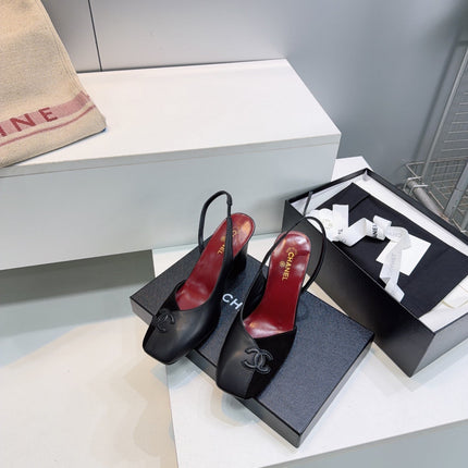 CHANEL 26S SLINGBACK 100 MM IN BLACK SUEDE AND LAMBSKIN