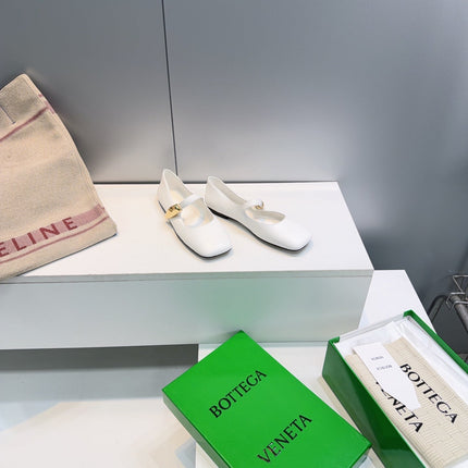 BOTTEGA VENETA 26S SQUARE-TOE MARY JANES IN WHITE LAMBSKIN