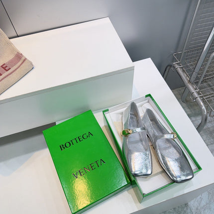 BOTTEGA VENETA 26S SQUARE-TOE MARY JANES IN SILVER LAMBSKIN