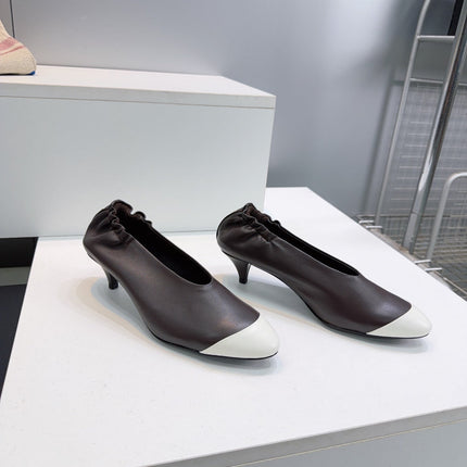 CHANEL 26S COLOR-BLOCK HIGH HEELS 45 MM IN DARK BROWN LAMBSKIN