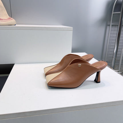 CHANEL 26S HIGH-HEEL MULES 70 MM IN BROWN AND BEIGE LAMBSKIN