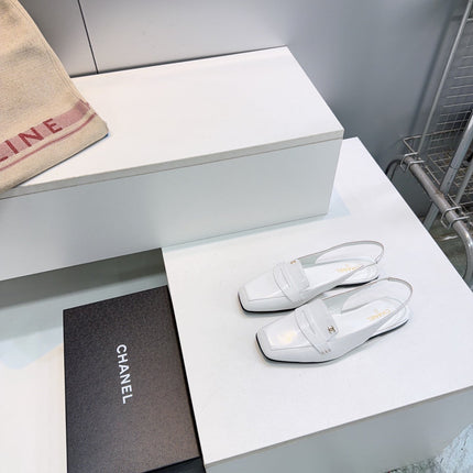 CHANEL 26S SLINGBACK FLATS IN WHITE PATENT LAMBSKIN