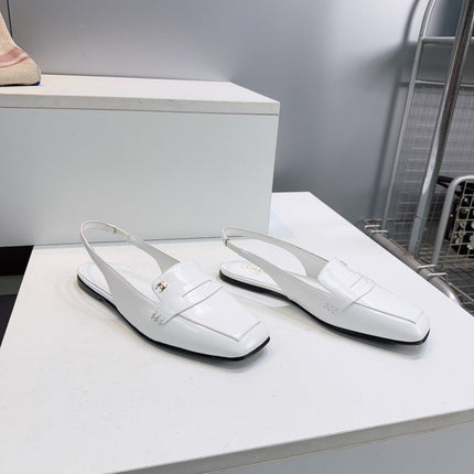 CHANEL 26S SLINGBACK FLATS IN WHITE PATENT LAMBSKIN
