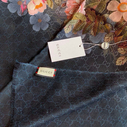 SCARF 200 CM IN BLACK CASHMERE WITH COLORFUL FLOWER 405252