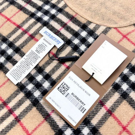 BURBERRY 26S REVERSIBLE CHECK FRINGED CAPE 150CM IN CASHMERE 309445