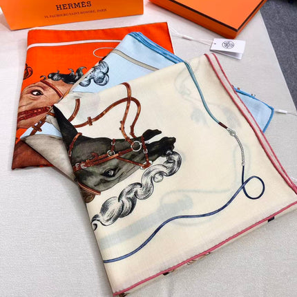 HERMES 26S SCARF 135 IN SILK AND CASHMERE 498252