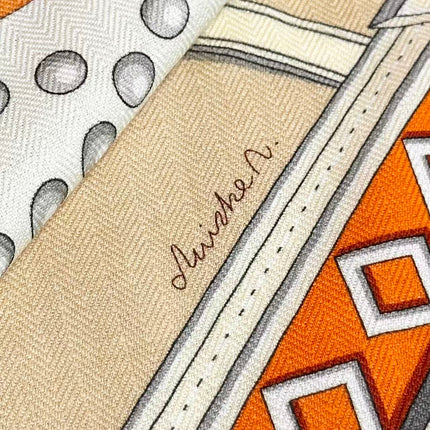 HERMES 26S PATTERNED SCARF 140 IN SILK AND CASHMERE 502249