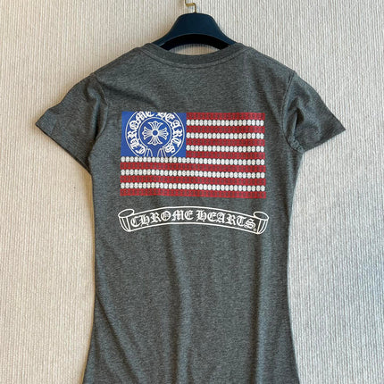 CHROMEHEARTS GRAY SHORT-SLEEVE V-NECK COTTON T-SHIRT