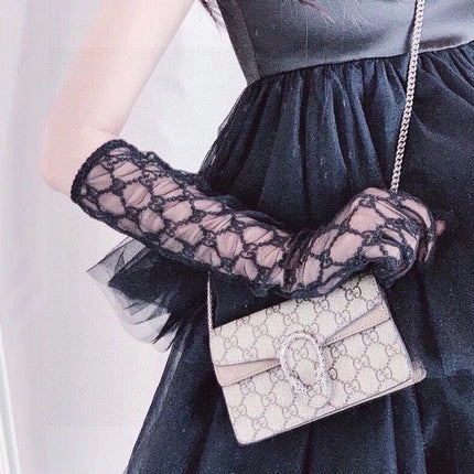 EMBROIDERED LACE MESH GLOVES BLACK 462433