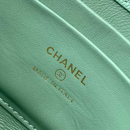 CHANEL 25S KELLY BAG 18 IN LIGHT GREEN CAVIAR LEATHER WITH GOLD HARDWARE