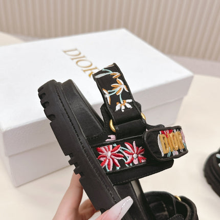 DIOR BACK-STRAP SANDALS 25S IN BLACK CALFSKIN EMBROIDERED WITH PETITES FLEURS