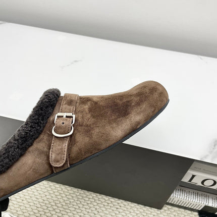 ALAIA 26S MULE IN DARK BROWN SUEDE AND WOOL