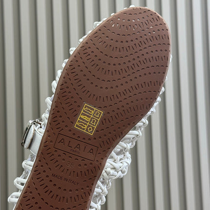 ALAIA MARY JANE FLATS 25S IN WHITE MESH CALSKIN WITH SILVER HARDWARE