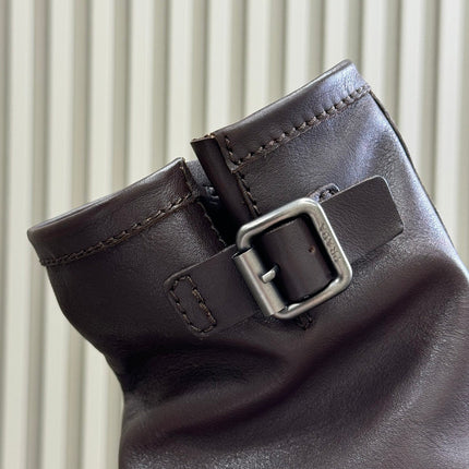 PRADA 25S ANKLE BOOTS IN BROWN CALFSKIN