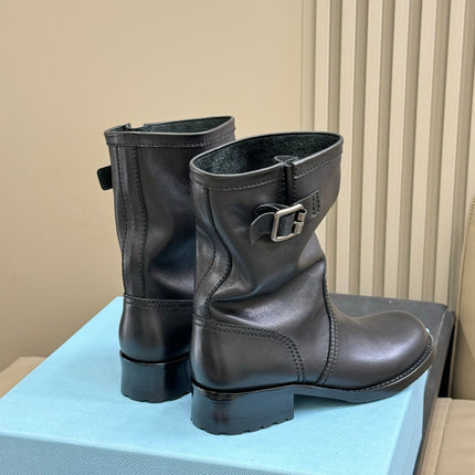 PRADA 25S ANKLE BOOTS IN DARK BLACK BROWN CALFSKIN