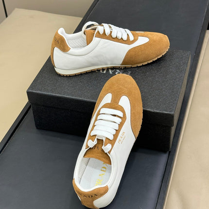 PRADA 25S SNEAKER IN WHITE MIX CAMEL BROWN SUEDE STYLE 4