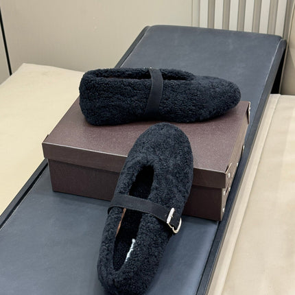 ALAIA 25S COZY MARY JANE SHEARLING FLATS IN BLACK