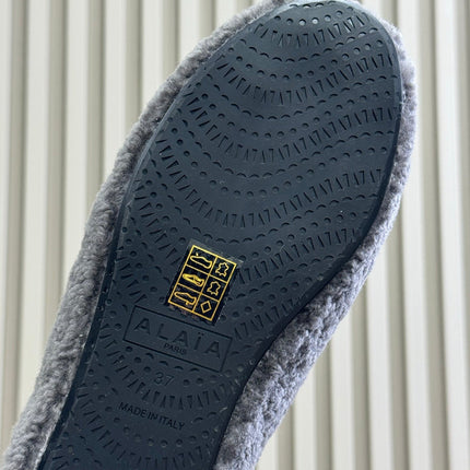 ALAIA 25S SHEARLING COZY SLIPPERS IN DARK GRAY