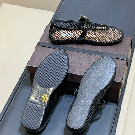 ALAIA 26S MARY JANE BALLET FLATS IN BLACK MESH AND GLOSSY CALFSKIN