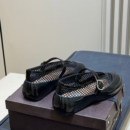 ALAIA 26S MARY JANE BALLET FLATS IN BLACK MESH AND GLOSSY CALFSKIN