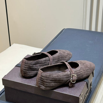 ALAIA 26S KNIT BALLET FLATS IN DARK BROWN SUEDE