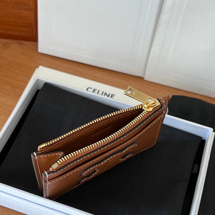 CELINE 25S ZIPPED CARD HOLDER 11 IN BROWN CALFSKIN GOLD HARDWARE