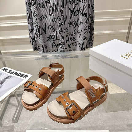 DIOR 26S BUCKLE SANDALS IN BROWN CANVAS