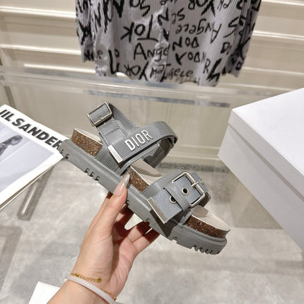 DIOR 26S BUCKLE SANDALS IN GREY CANVAS